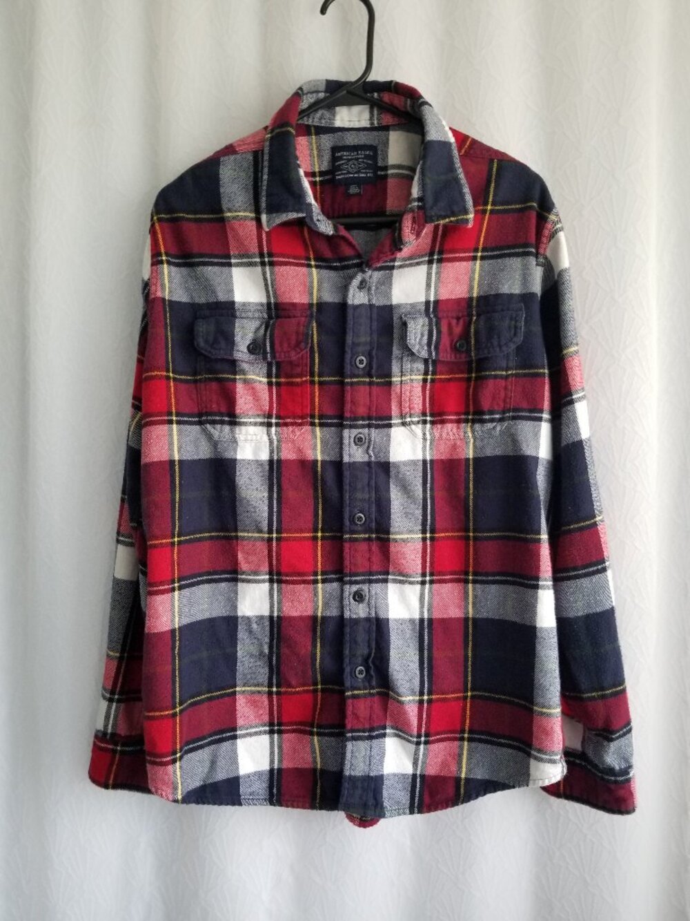 American Eagle Red White Blue Plaid Flannel Shirt Large